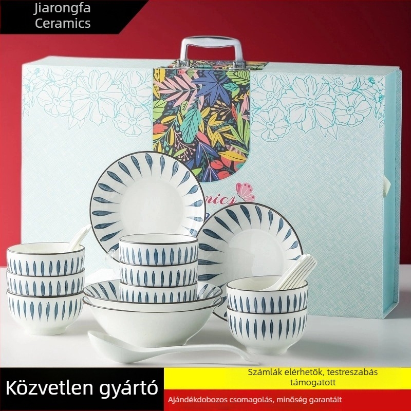 Aláglazúros színű porcelán etkészlet logónyomással, ajándékdobozban — modern stílus, ideális ajándéknak, megnyitó eseményekhez