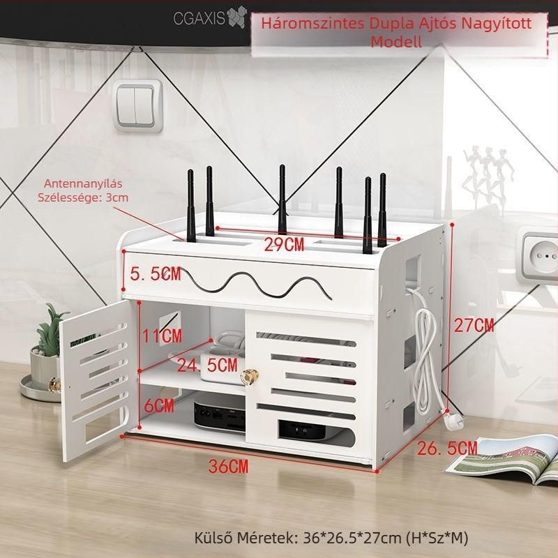 Router és kábel tároló doboz, kábelrendező Wi‑Fi aljzatokhoz és elosztókhoz