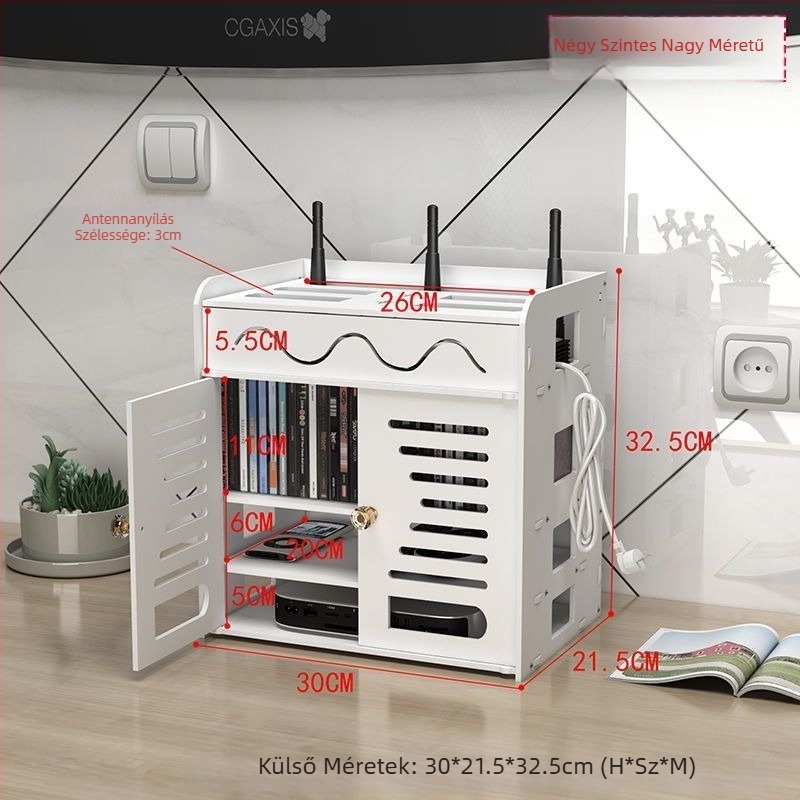Router és kábel tároló doboz, kábelrendező Wi‑Fi aljzatokhoz és elosztókhoz