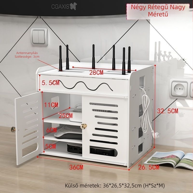 Router és kábel tároló doboz, kábelrendező Wi‑Fi aljzatokhoz és elosztókhoz