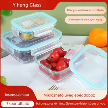 Mikrohullámú sütőhöz tervezett ebédes doboz, magas hőálló üvegből, diákoknak és irodai dolgozóknak, frissen tartja az ételt, hűthető és könnyen tisztítható