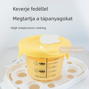 Üveg bébiételes tál zárt tárolóval – gőzölhető tojásos tál és gyerekeknek való ebédbox