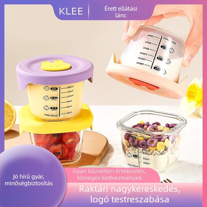 Üveg bébiételes tál zárt tárolóval – gőzölhető tojásos tál és gyerekeknek való ebédbox