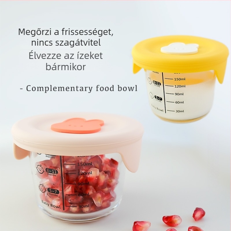 Üveg bébiételes tál zárt tárolóval – gőzölhető tojásos tál és gyerekeknek való ebédbox