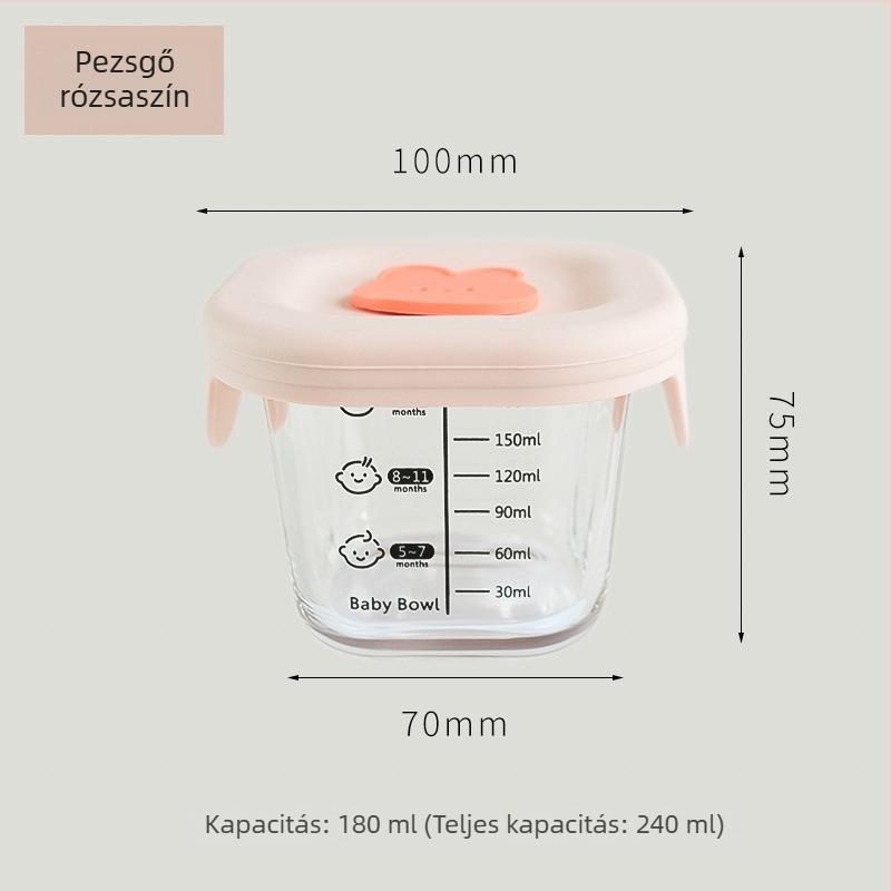 Üveg bébiételes tál zárt tárolóval – gőzölhető tojásos tál és gyerekeknek való ebédbox