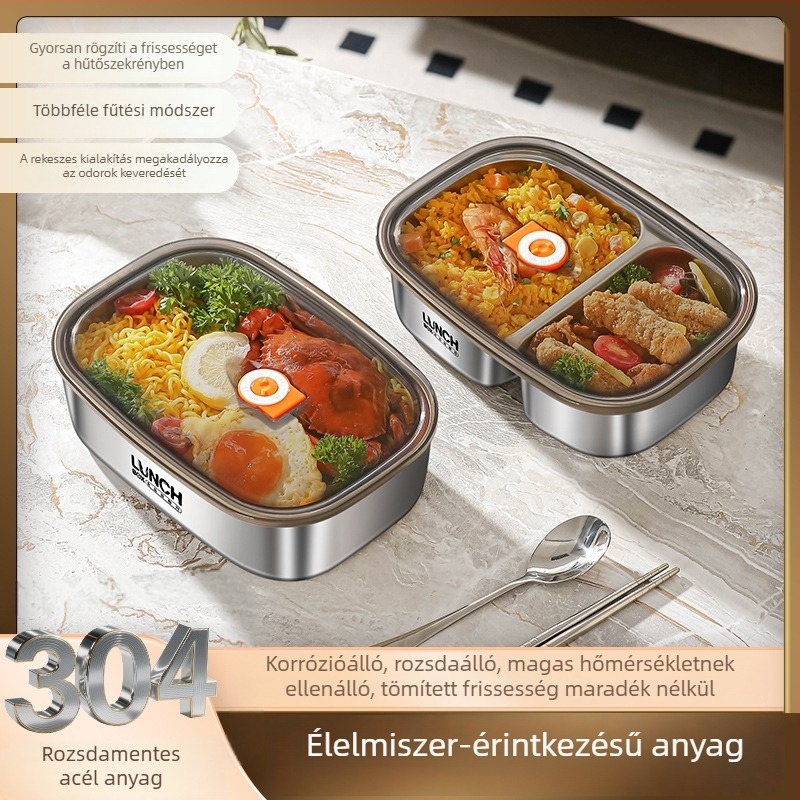 304 rozsdamentes acél ebédes doboz mikrohullámú sütőhöz, lezárt és szivárgásmentes, hűtőbe tárolható, irodai ebéd