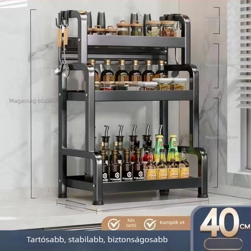 Összecsukható konyhai fűszertartó – több szintes, kompakt asztali tároló fűszerekhez, késekhez és evőeszközökhöz