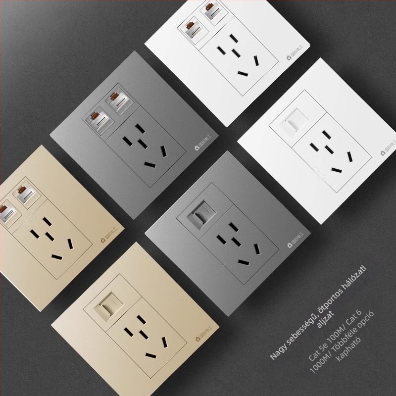 86-os típusú falra szerelhető hálózati panel 5 csatlakozóval, Gigabit Cat6 portok és tápegység