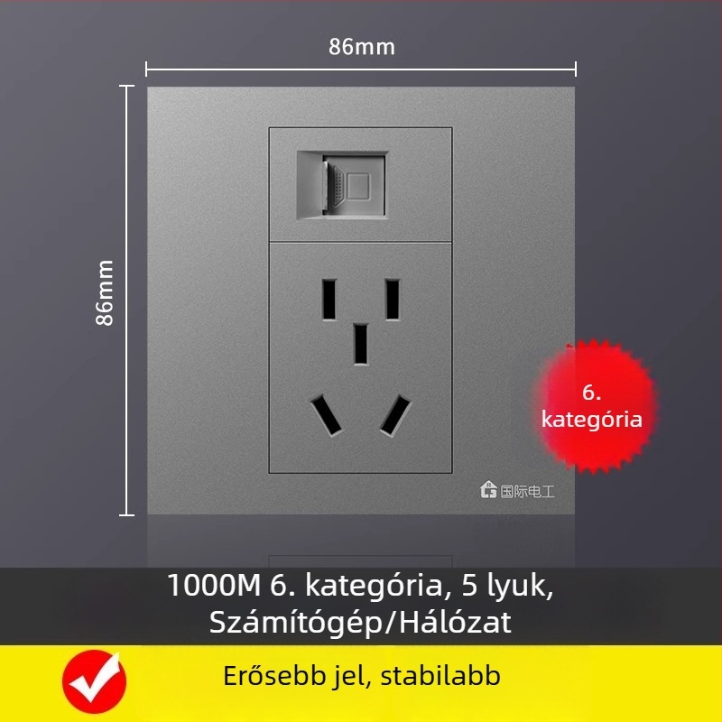 86-os típusú falra szerelhető hálózati panel 5 csatlakozóval, Gigabit Cat6 portok és tápegység