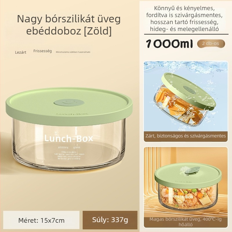 Ultra könnyű boroszilát üvegből készült ebédes doboz, mikrohullámú sütőben használható, nagy kapacitású, zárt gyümölcs- és ételtároló