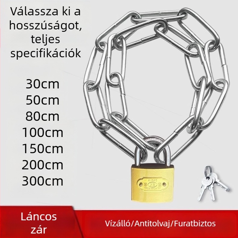 Láncos zár kerékpárhoz és elektromos kerékpárhoz, lopás elleni, acéllánc