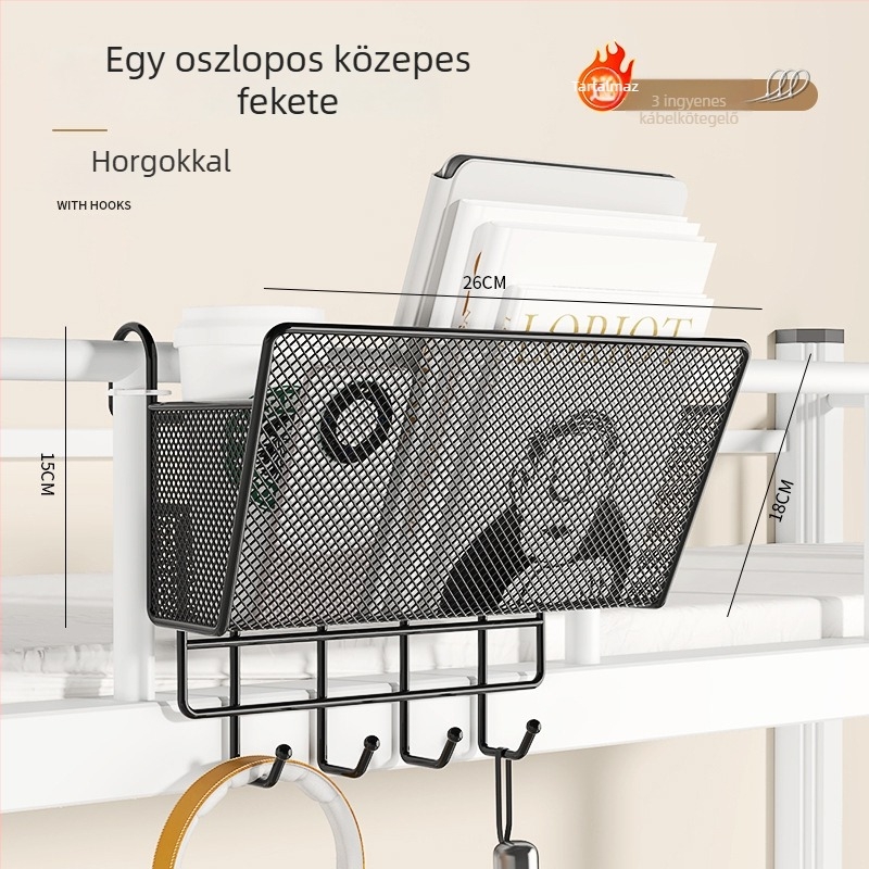 Fém oldalt lógatható tárolókosár az ágy melletti használatra – tároló felső ágyhoz kollégiumban