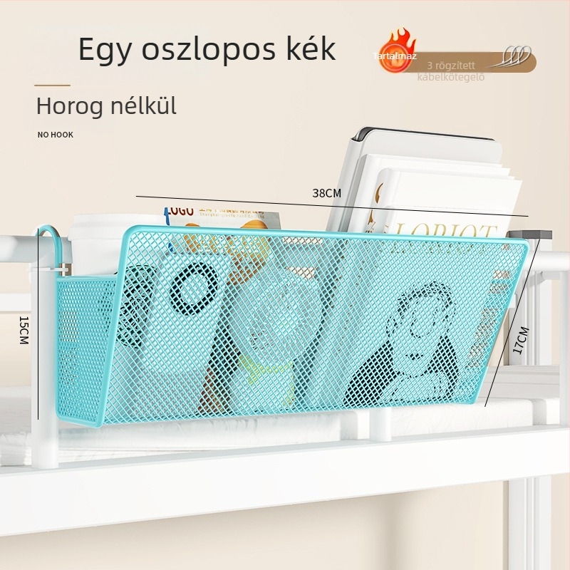 Fém oldalt lógatható tárolókosár az ágy melletti használatra – tároló felső ágyhoz kollégiumban