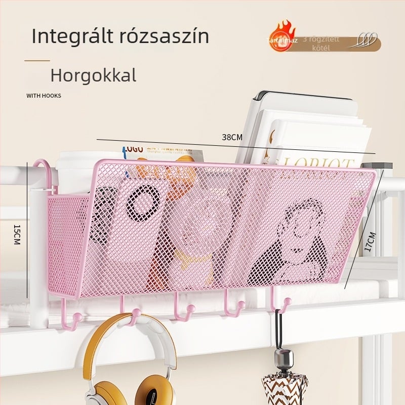 Fém oldalt lógatható tárolókosár az ágy melletti használatra – tároló felső ágyhoz kollégiumban