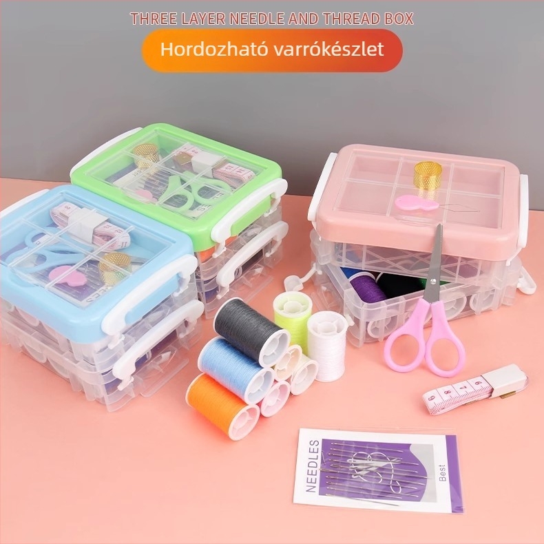Háztartási varrókészlet fekete-fehér cérnával, praktikus kézi varráshoz