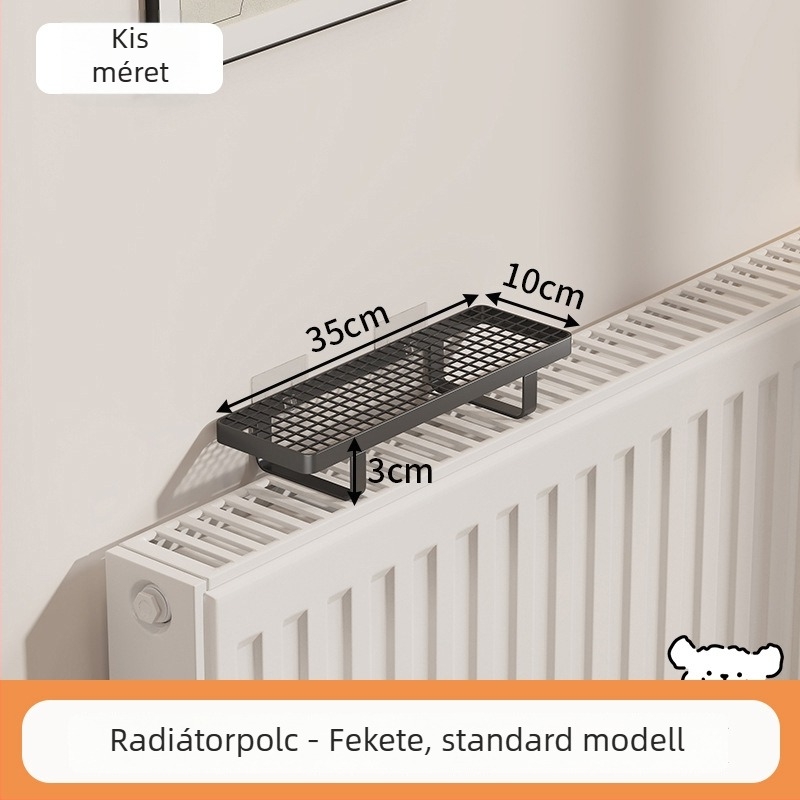 Fürdőszobai radiátoros polc akasztókkal, fúrás nélkül, ruhaszárításra és tárolásra