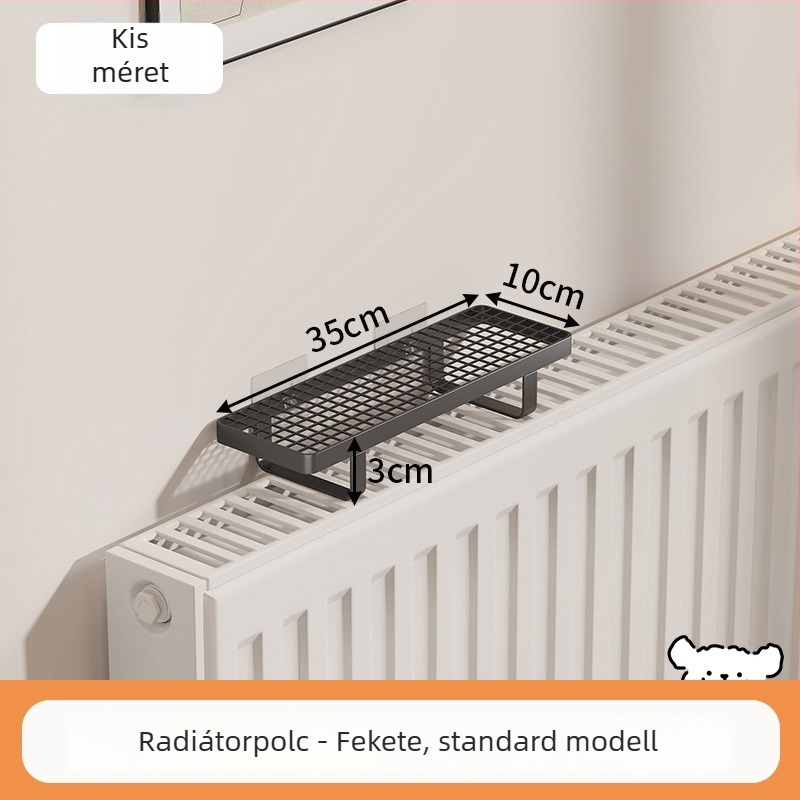 Fürdőszobai radiátoros polc akasztókkal, fúrás nélkül, ruhaszárításra és tárolásra