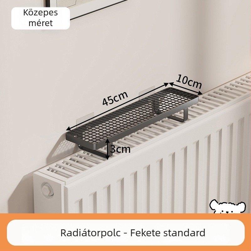 Fürdőszobai radiátoros polc akasztókkal, fúrás nélkül, ruhaszárításra és tárolásra