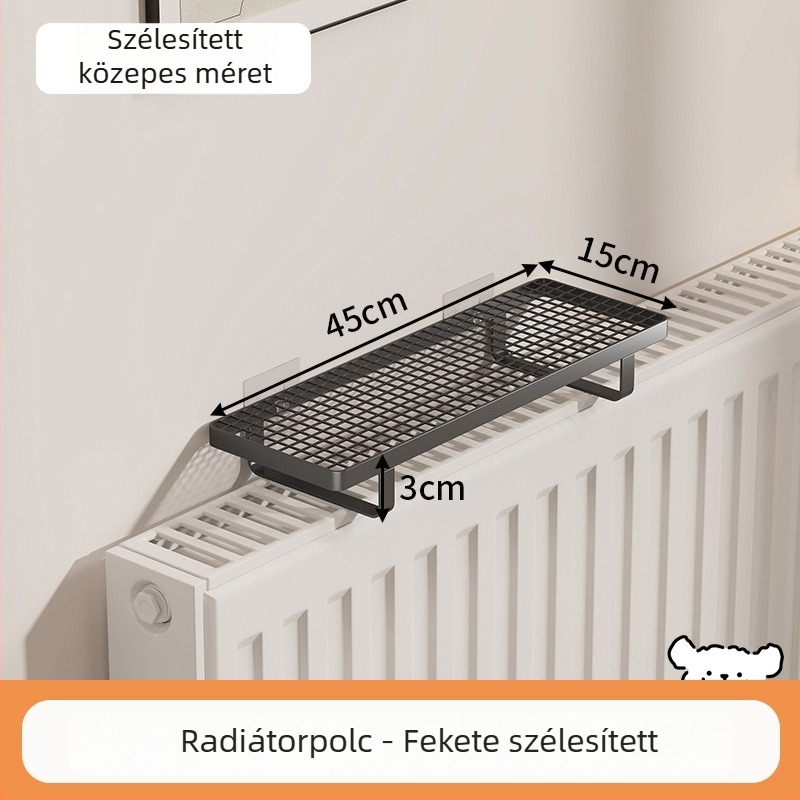 Fürdőszobai radiátoros polc akasztókkal, fúrás nélkül, ruhaszárításra és tárolásra