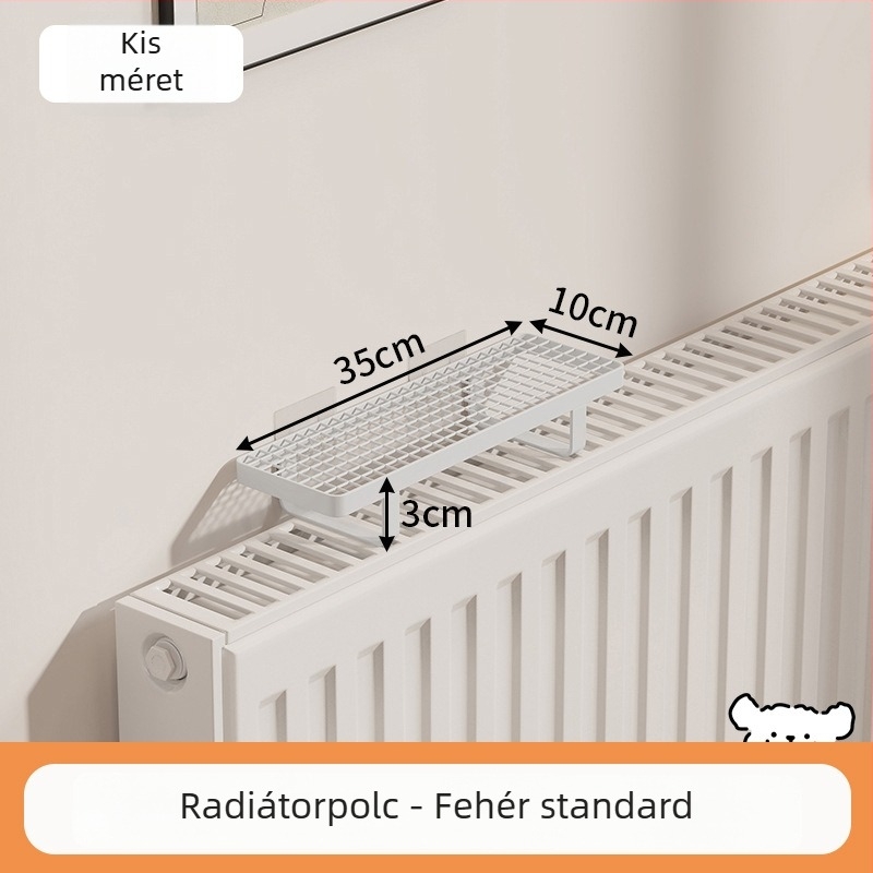 Fürdőszobai radiátoros polc akasztókkal, fúrás nélkül, ruhaszárításra és tárolásra
