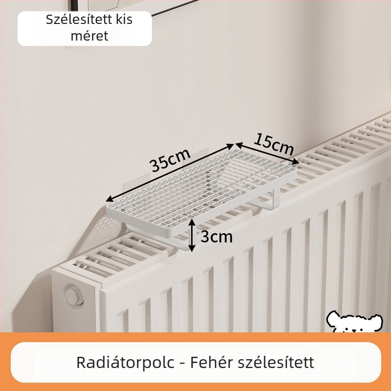 Fürdőszobai radiátoros polc akasztókkal, fúrás nélkül, ruhaszárításra és tárolásra