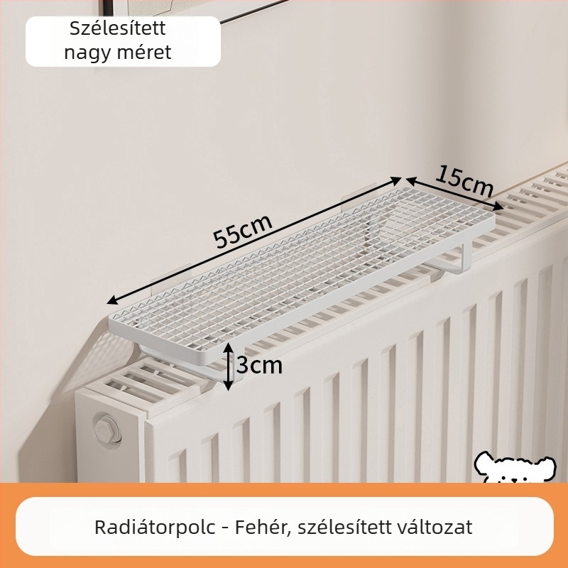 Fürdőszobai radiátoros polc akasztókkal, fúrás nélkül, ruhaszárításra és tárolásra