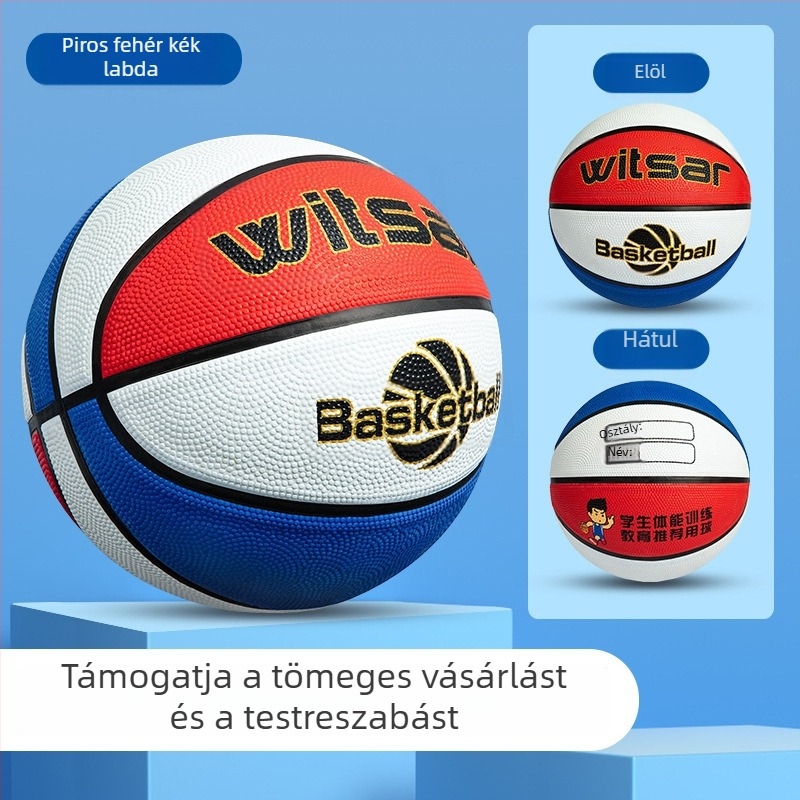 Kék gumilabda gyerekeknek, kezdő méretek 3–7, óvoda és általános iskola számára.