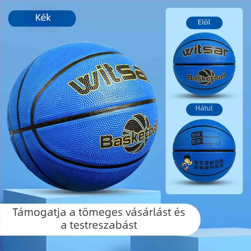 Kék gumilabda gyerekeknek, kezdő méretek 3–7, óvoda és általános iskola számára.