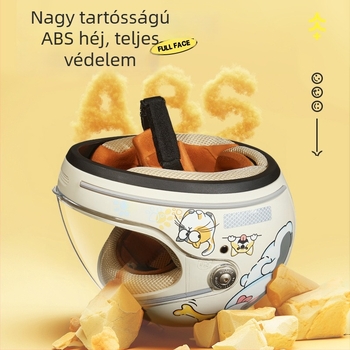 Gyerekeknek készült teljes arcú sisak ABS-sel, Class A az új nemzeti szabvány szerint, aranyos rajzfilm dizájn, alkalmas elektromos járművekre és robogókra
