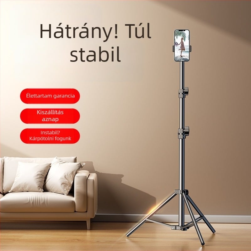 Telefonos élő közvetítéshez padlón álló állvány, teleszkópos, összecsukható, hordozható kültéri fotózáshoz