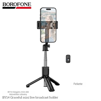 Borofone mobiltelefon élő közvetítéséhez állvány, kültéri selfie bot és tripód, távirányítóval és kihúzható funkcióval