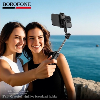Borofone mobiltelefon élő közvetítéséhez állvány, kültéri selfie bot és tripód, távirányítóval és kihúzható funkcióval