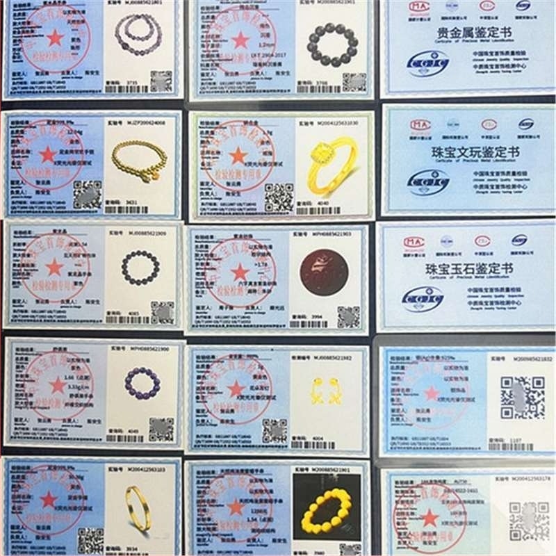 Ékszer- és anyagok értékelési tanúsítvány: Jade, Crystal, Sandalwood, Cinnabar és Precious Metals — ellenőrizhető akkreditált vizsgáló intézmény által