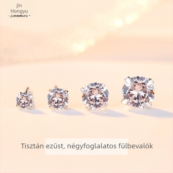 Ezüst zirkon fülbevalók négyprongos beállítással, kis méretű, elegáns divat ékszerek kubikus cirkóniával
