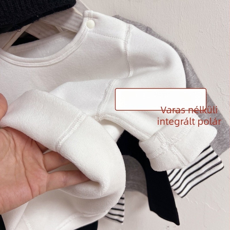 Fleece-béléssel bélelt gyerekek alapréteg, varrat nélküli, téli meleg, hosszú ujjú, rugalmas felső