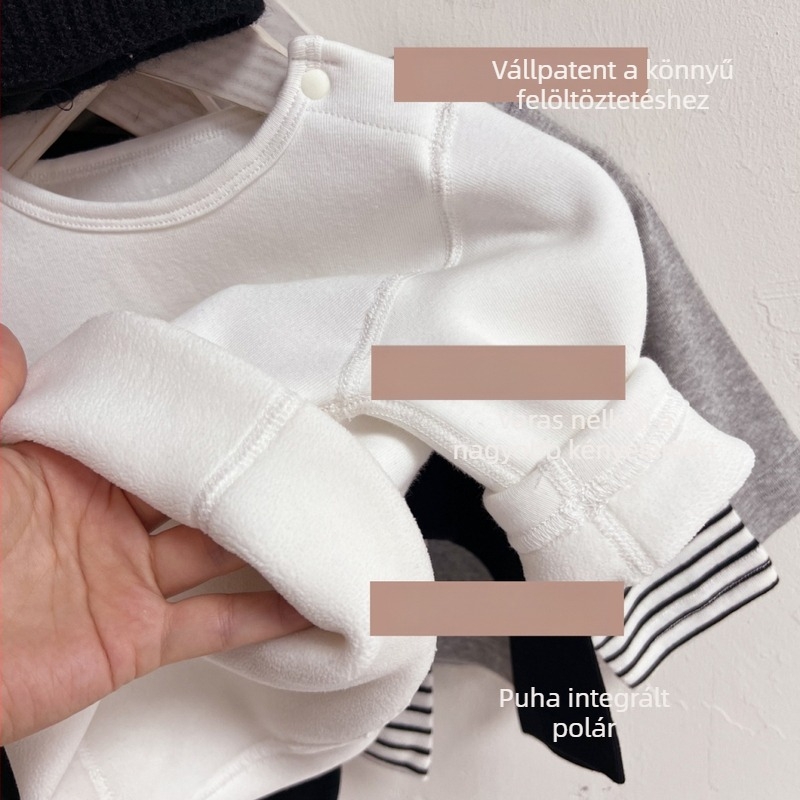 Fleece-béléssel bélelt gyerekek alapréteg, varrat nélküli, téli meleg, hosszú ujjú, rugalmas felső