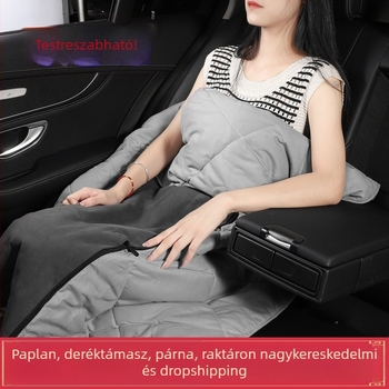Autóhoz készült 2-in-1 párna és takaró, összecsukható, multifunkcionális ágyéki támasz