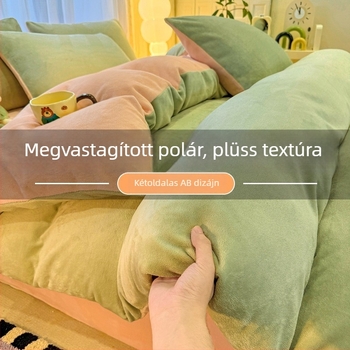 Őszi–téli vastag tej-velúr ágyneműkészlet, egyszínű, dupla oldalú velúr paplanhuzat, flanel lepedők, modern minimalista stílus, négy részes készlet