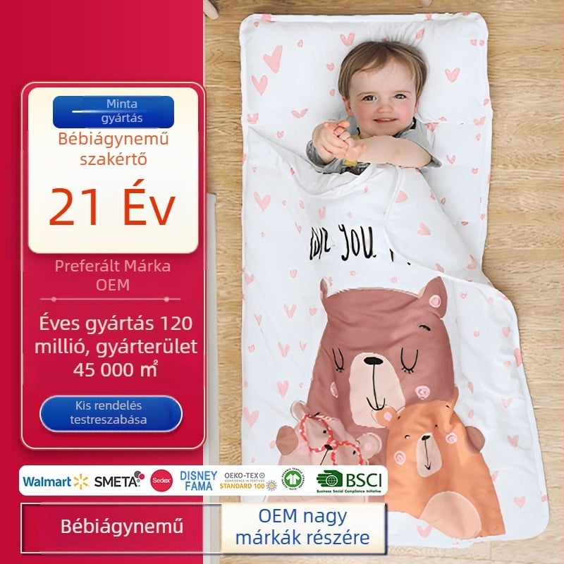 Személyre szabott, hordozható, összecsukható gyerek alvó matrac, párnahuzattal és takaróval