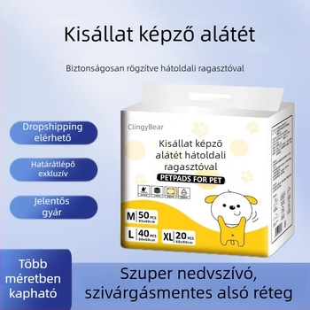 Egyszer használatos alátét háziállatok számára ragasztó hátoldallal, nedvszívó, megvastagított a kutyák toalettképzéséhez