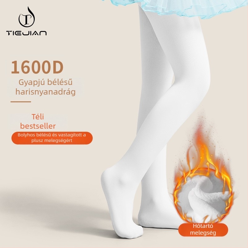 Gyerekeknek készült fleece-bélelt, vastag téli harisnya, fehér