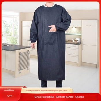 Denim hosszú ujjú hegesztő kötény fordított viselettel, meghosszabbított hossz, szennyeződés elleni, kopásálló, vastagabb munkaruha