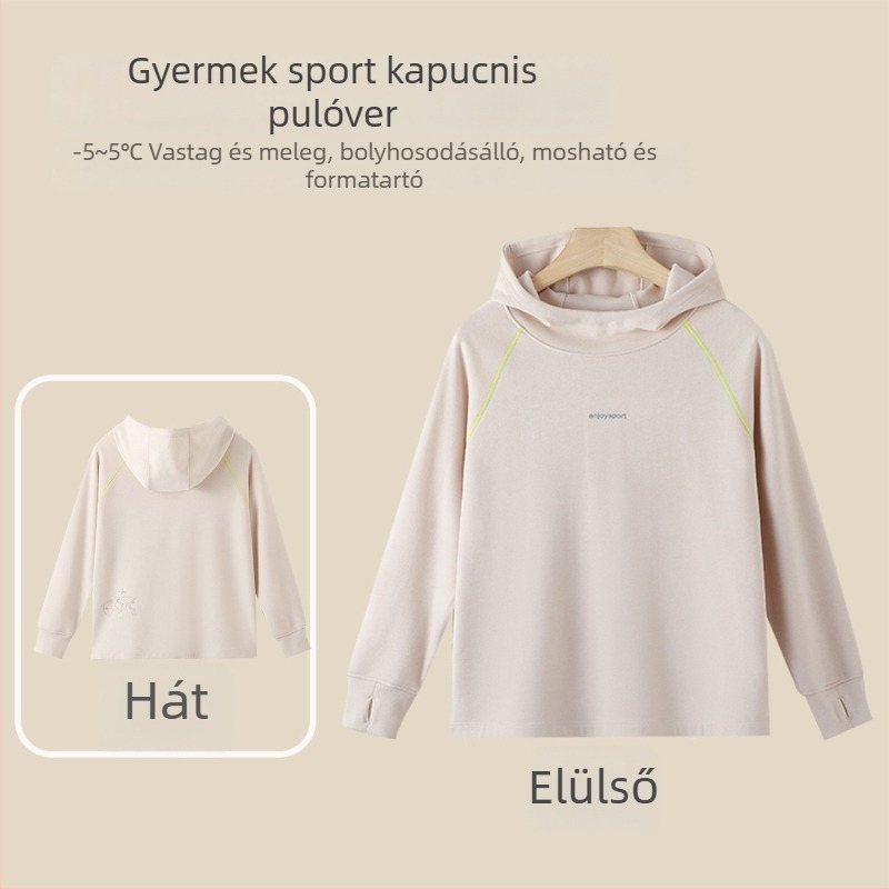 Gyerekeknek szóló Lyocell-keverék kapucnis pulóver, hosszú ujjú, ősz-tél, uniszex