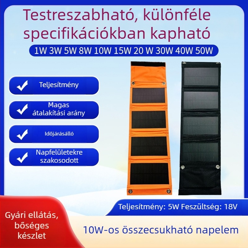 10W hordozható összecsukható napelemes panel USB töltéshez, kültéri kempingezéshez