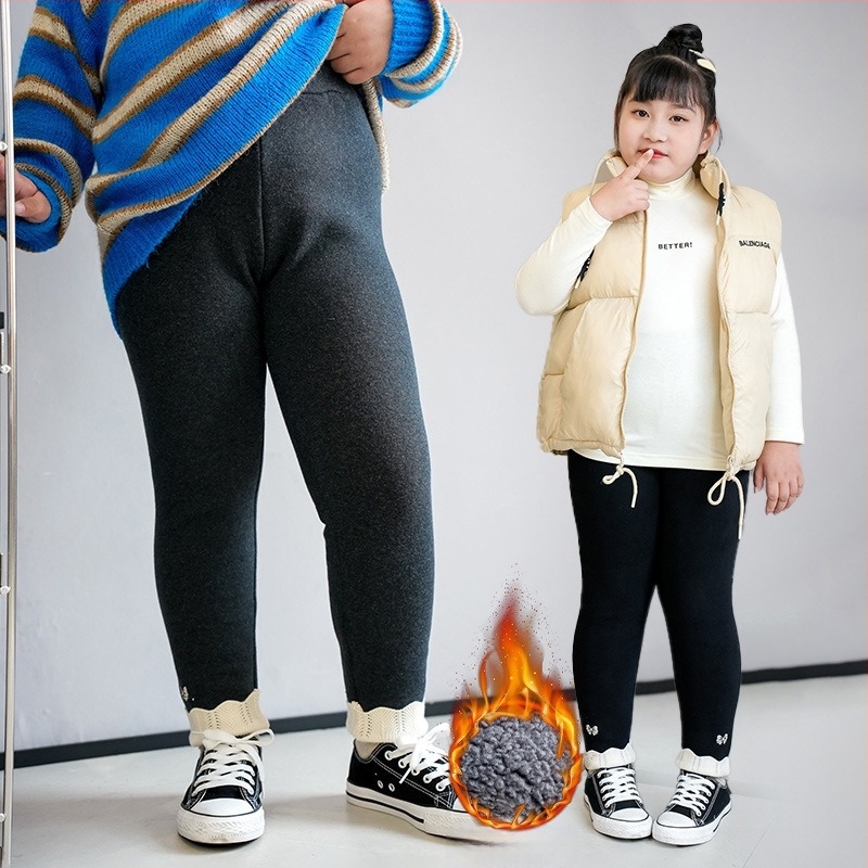 Lányoknak készült fleece bevonatú leggings ősz-télre, bő szabás, plusz méret