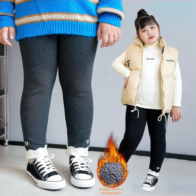 Lányoknak készült fleece bevonatú leggings ősz-télre, bő szabás, plusz méret