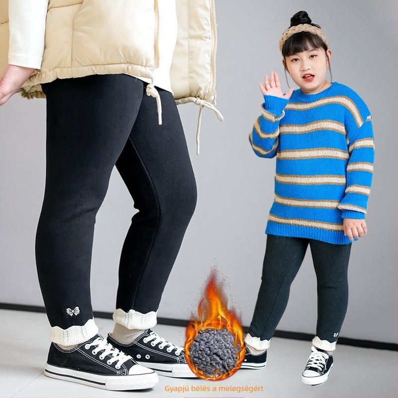 Lányoknak készült fleece bevonatú leggings ősz-télre, bő szabás, plusz méret