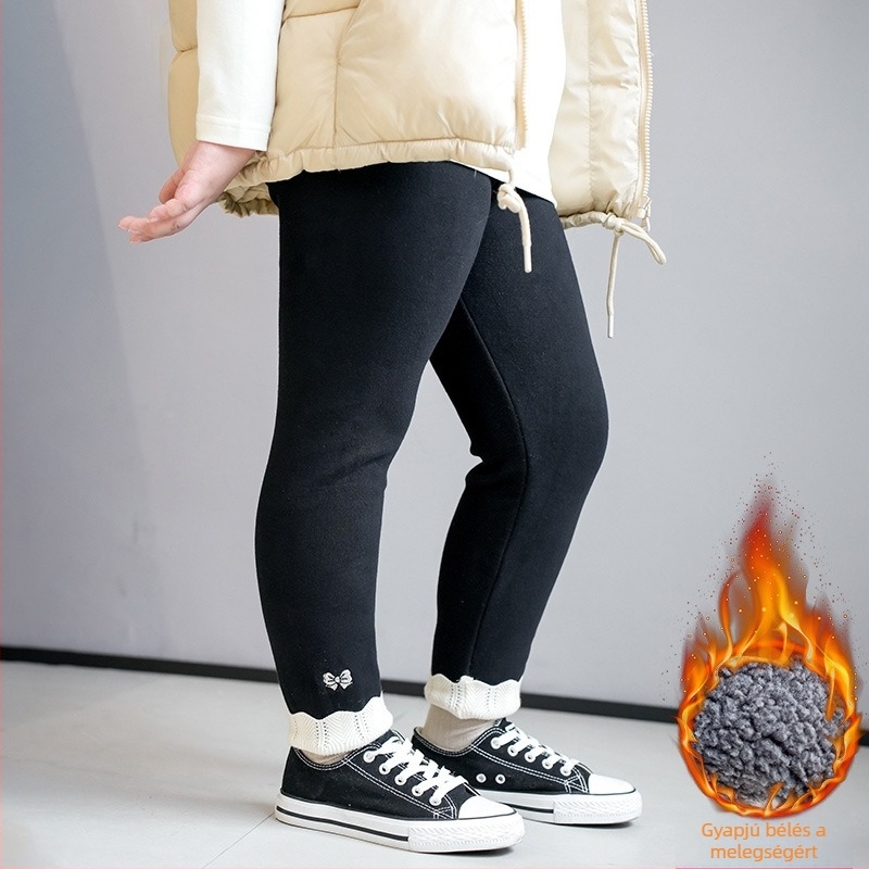Lányoknak készült fleece bevonatú leggings ősz-télre, bő szabás, plusz méret
