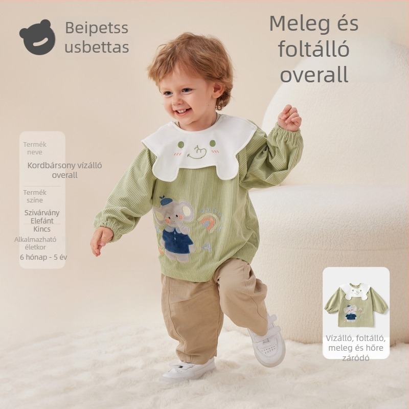 Beitais corduroy gyerek smock, őszi–téli vízálló etetőköpeny babáknak, óvodai étkezési köpeny