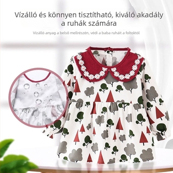 Vízálló etető kötény babáknak hosszú ujjú, rajzhoz és etetéshez, fordítható dizájn
